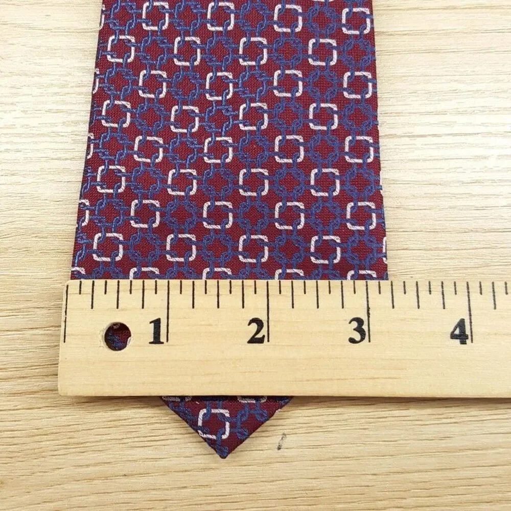 BLOOMINGDALES MENS STORE Neck Tie Burgundy Geometric Square Link 100% Silk